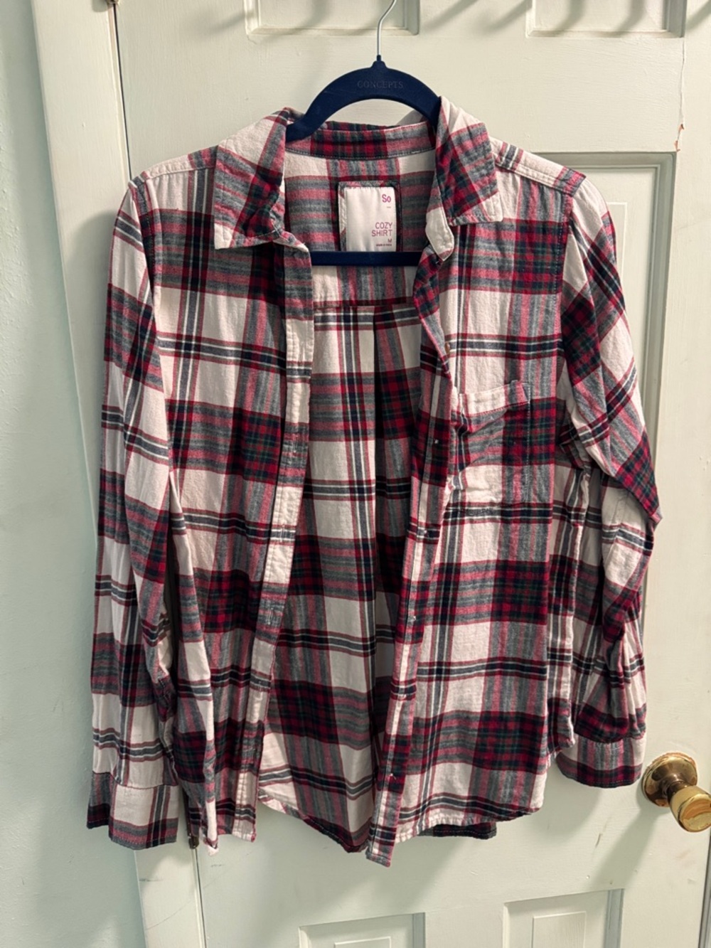 SO Kids Plaid Button-Up Shirt in White & Red